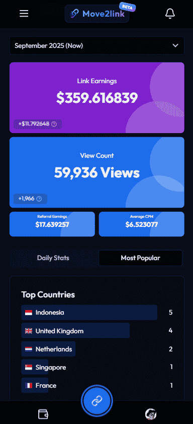 Screenshot of Move2link Dashboard